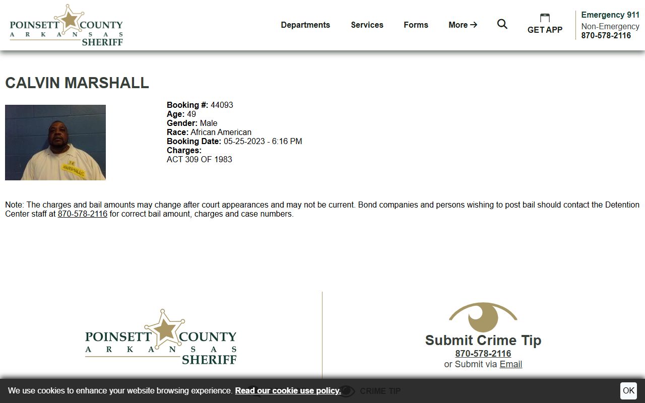 Poinsett County inmate profile booking photo and fields
