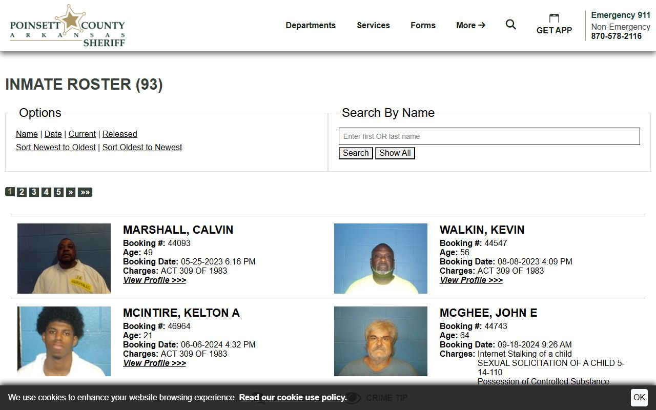 Poinsett County inmate records roster search page