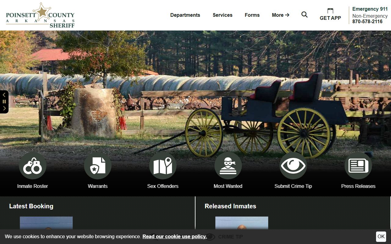 Poinsett County inmate population sheriff homepage with roster links